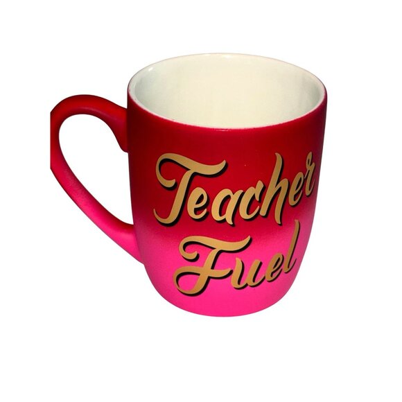 "Teacher Fuel" Red & Pink Ceramic Coffee Mug By Sheffield Home 16 Oz - Picture 1 of 5